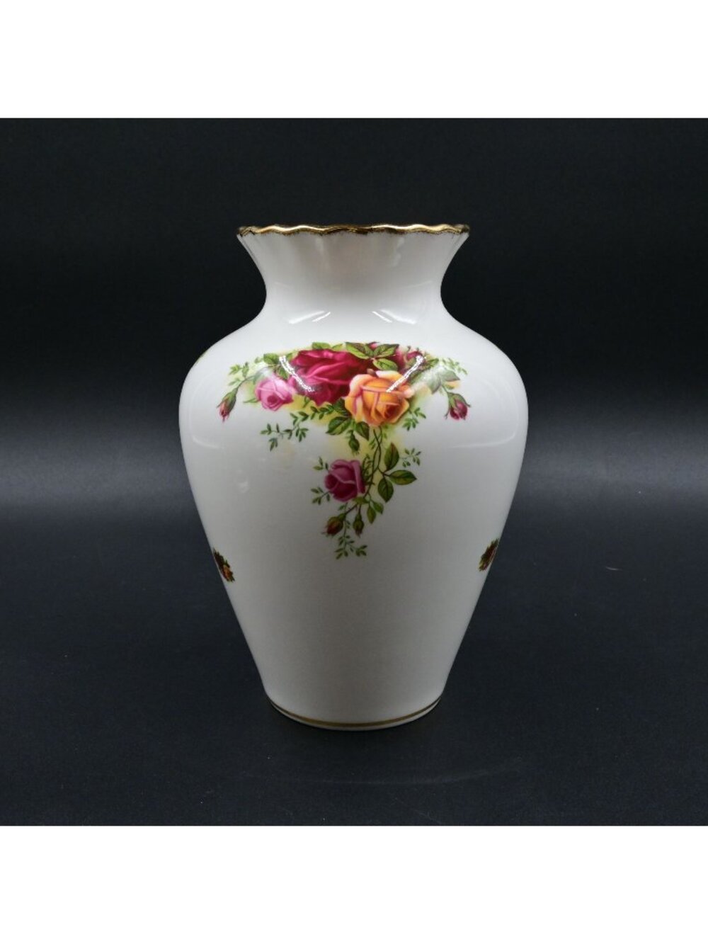 Royal Albert Old Country Roses Porcelain Floral Vase Gold Trim Vintage